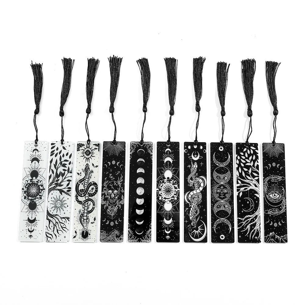 Creative skull pattern acrylic tassel bookmark for reading decoration, available in ten colour options.