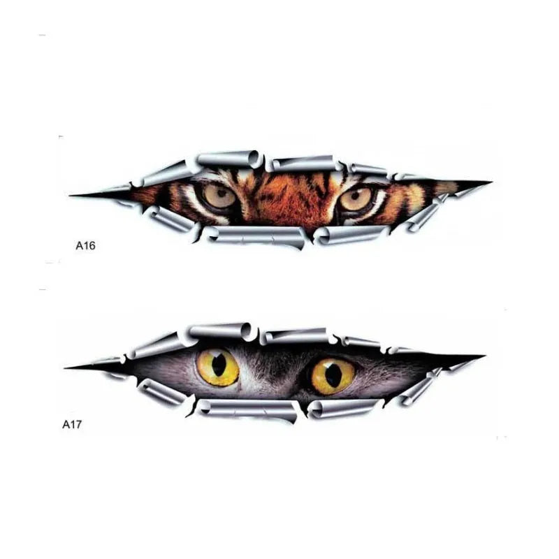 3D Tiger Eye pattern car bumper sticker measuring 35cm long on vehicle door