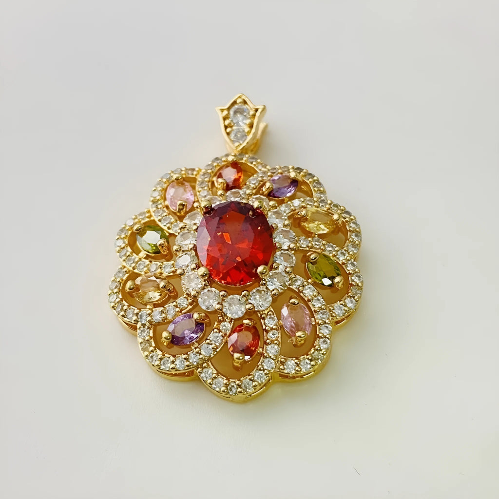 Women's zircon flower pendant necklace in gold electroplated finish with optional chain