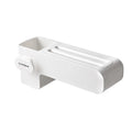 Modern white plastic kitchen knife storage rack with seven slots for organising cutlery