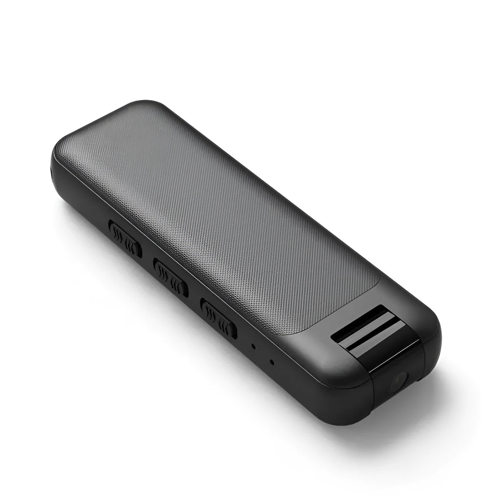 Black ABS recording pen with one-button operation and 50-metre noise reduction range