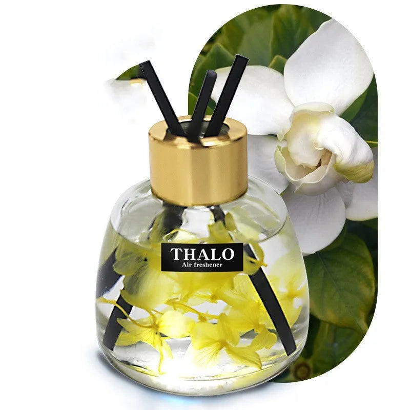 Creative glass bottle car perfume ornament for loose incense aromatherapy, shown in various colour scents.