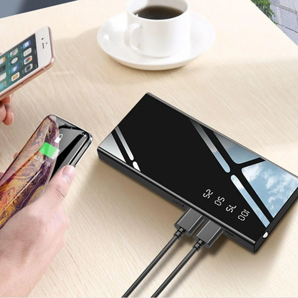 20000mAh portable power bank with LCD display showing battery percentage, black/red/white options