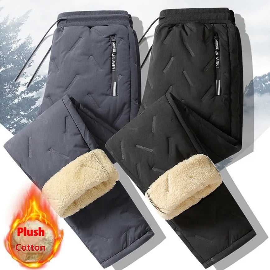 Men's black thermal sweatpants with plush fleece lambswool lining, straight leg, sizes L to 7XL
