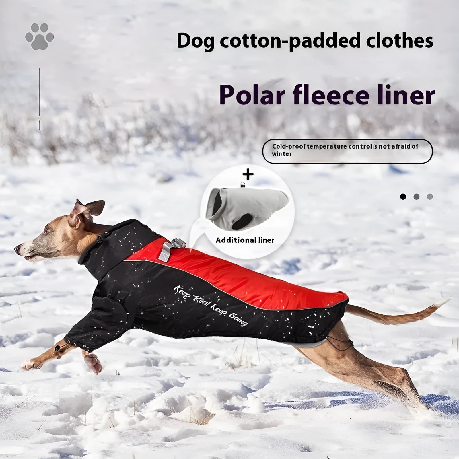 Polar fleece dog jacket with separate liner in a two-tone colour combination on a mannequin.
