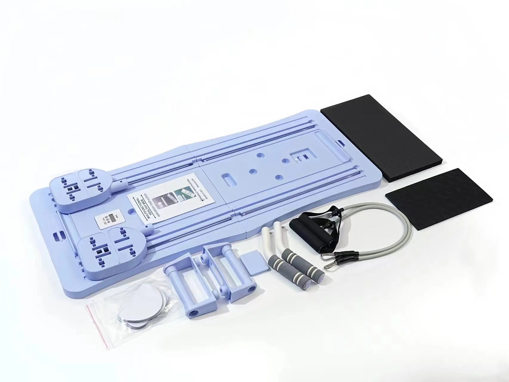 Foldable purple PP belly panel fitness equipment on a grey floor.