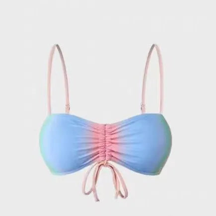 Women's lace-up bikini swimsuit with adjustable string ties and triangle top design