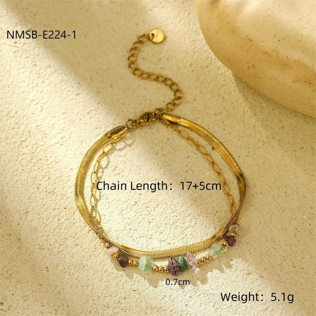 Niche Ins natural stone and freshwater pearl bracelet in stainless steel with 18K electroplating, geometric design, multiple colour options