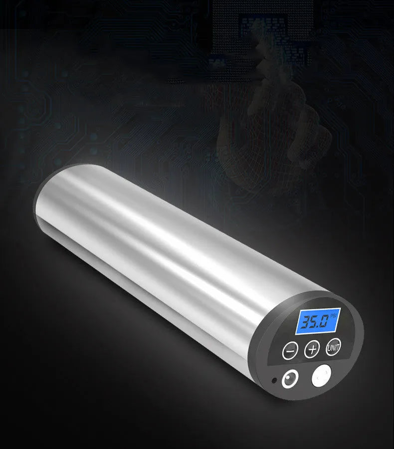 Intelligent digital display inflatable pump cylinder stainless steel housing 150PSI 12V car charger black