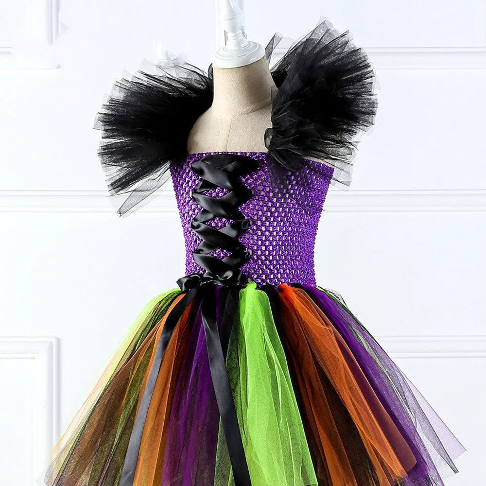 Halloween wizard girl dress in photo colour made from nylon fabric for children ages 2-12