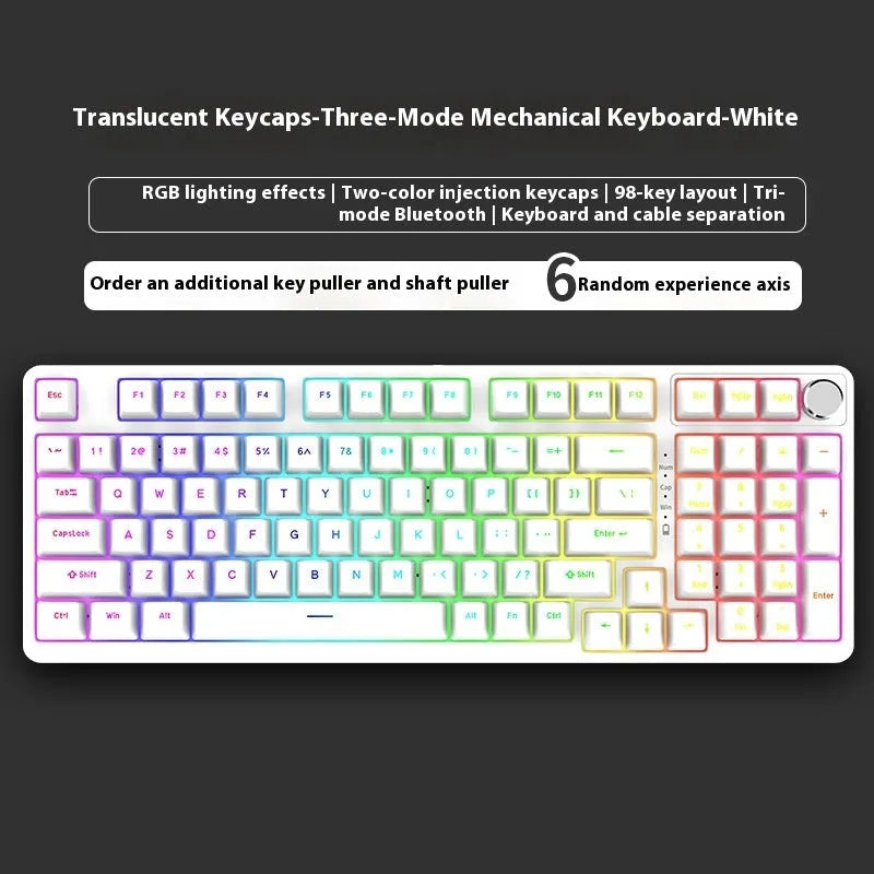 98-key wireless Bluetooth mechanical keyboard kit with metal knob on desk