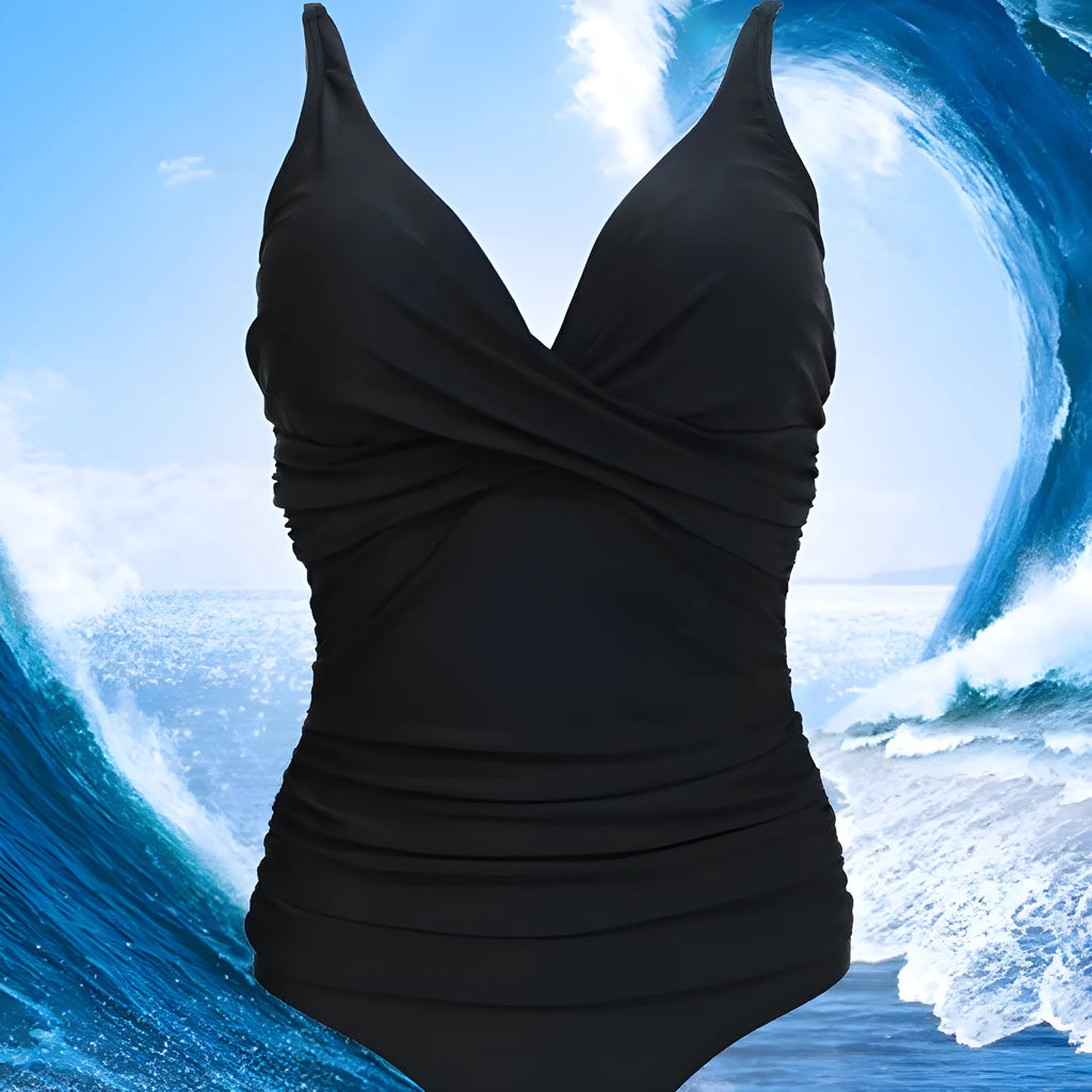 Triangle one-piece swimsuit for women, solid colour, high elasticity, nylon and polyester, European and American style