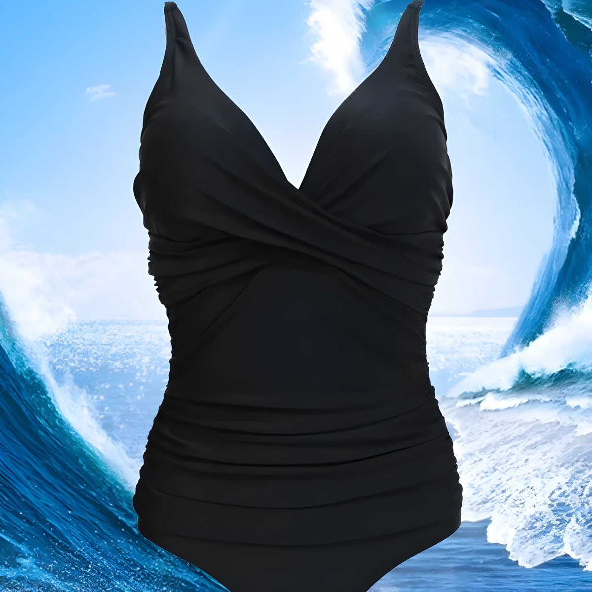 Triangle one-piece swimsuit for women, solid colour, high elasticity, nylon and polyester, European and American style