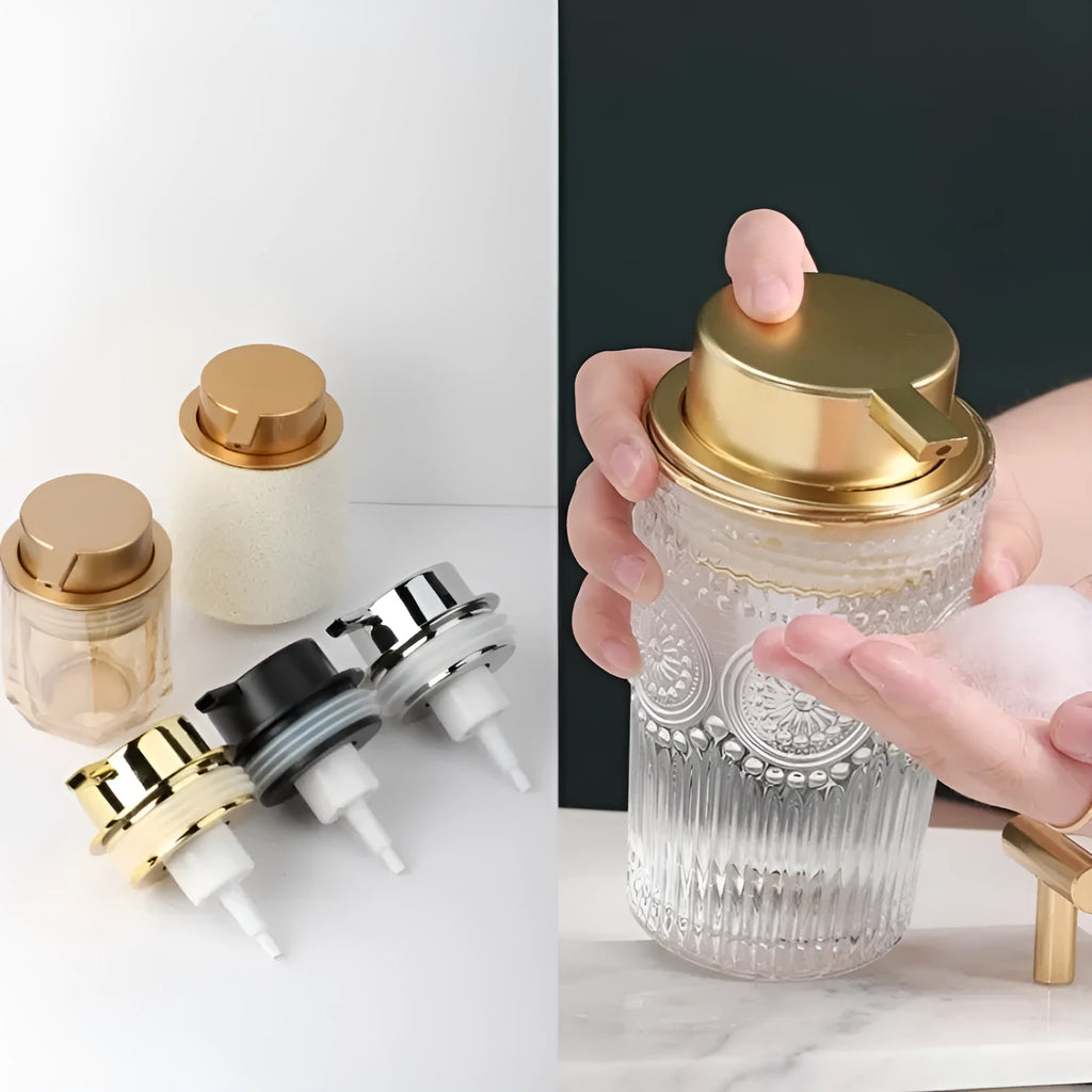 ABS plastic facial cleanser foam pump dispenser with large foaming head in metallic colours
