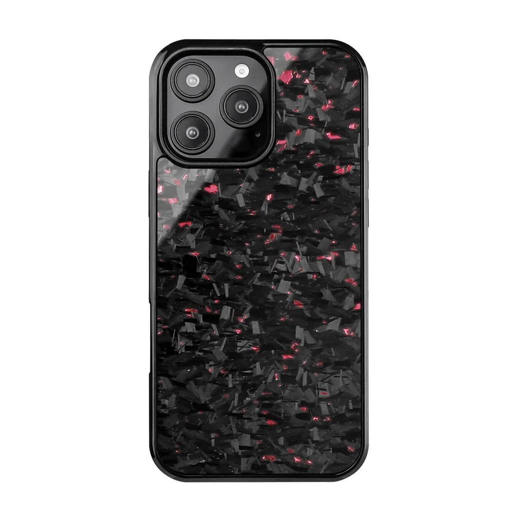 Carbon fiber magnetic forging twill phone case for iPhone 16 Pro Max, black, half-pack design showing textured surface