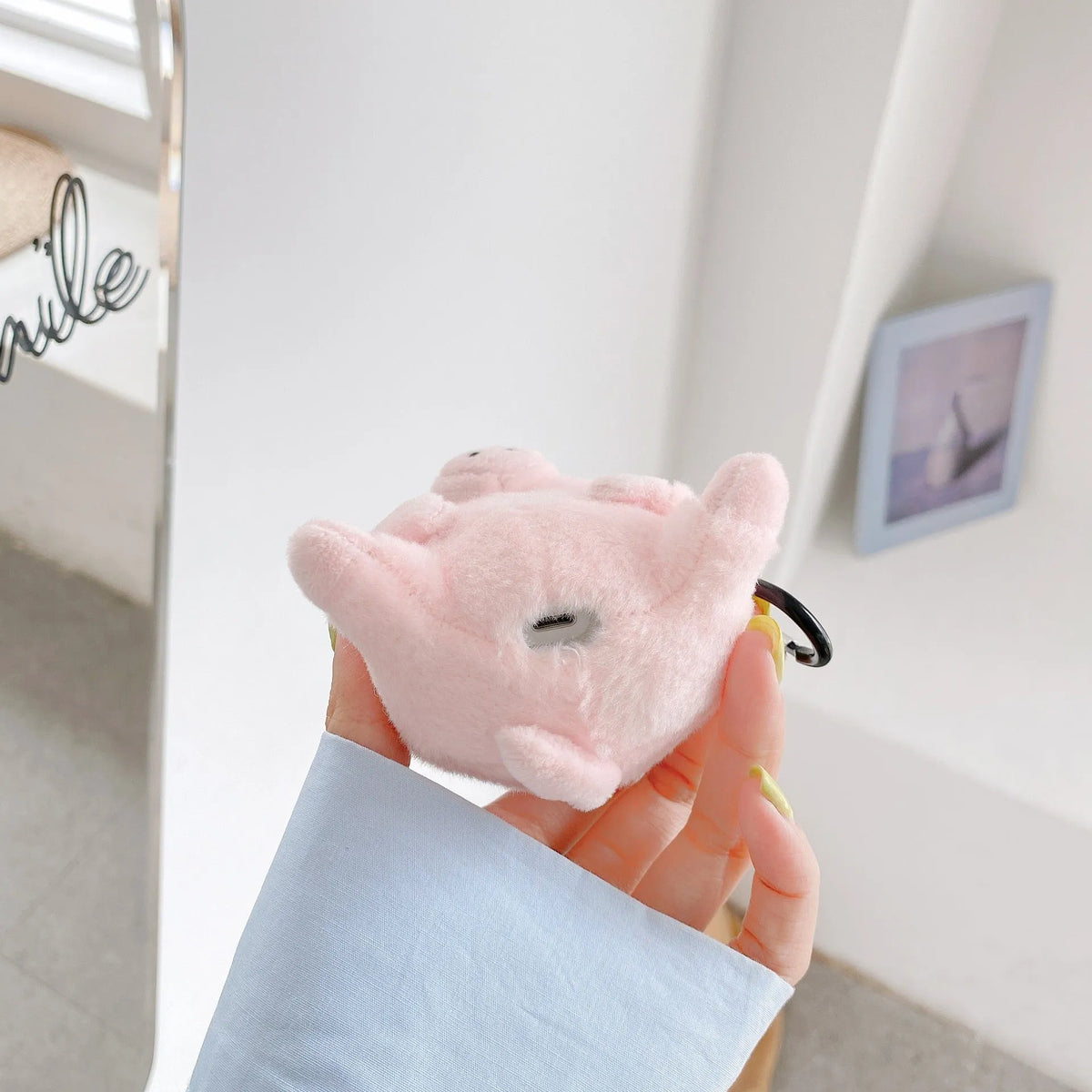 Pink pig cartoon plush PC back cover earphone case for Apple AirPods 1 and 2