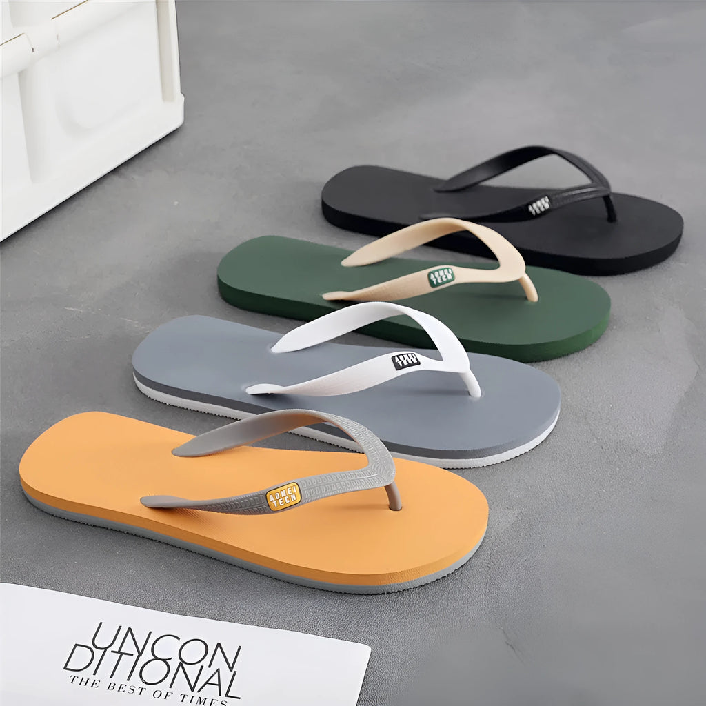 Men's black flip-flop slippers with a textured rubber sole and EVA upper.