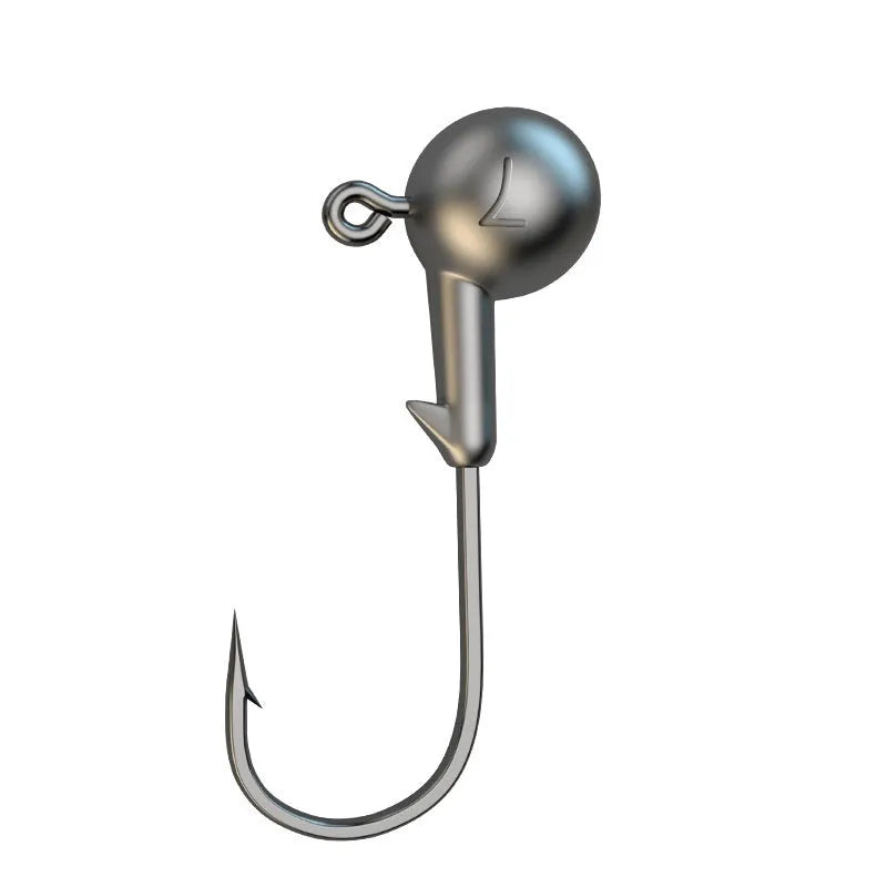 Pack of 50 strengthened steel jig hooks with a single lead-headed fishing hook.