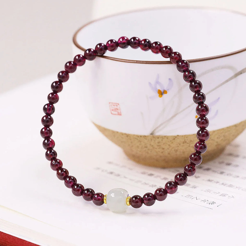 Natural garnet bracelet with 4mm or 6mm beads and adjustable 18mm U-shaped metal clasp