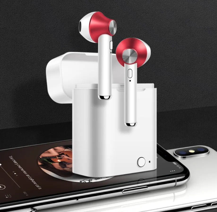 Sports Bluetooth wireless headset in black, silver, gold, red, and rose gold colours.