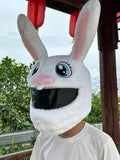White rabbit head plush helmet cover for electric motorcycle with long ears