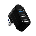 Black and white USB 3.0 rotary hub with four ports showing compact size and cable.