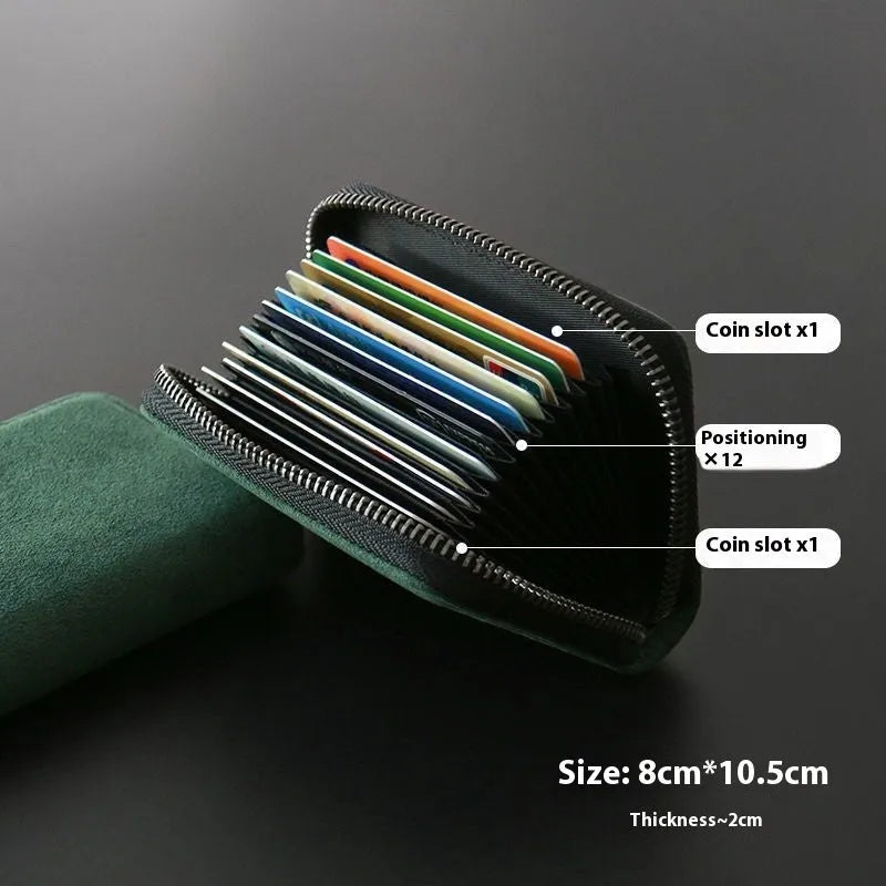 Men's anti-degaussing card holder in advanced gray with 11 card slots, PU suede finish