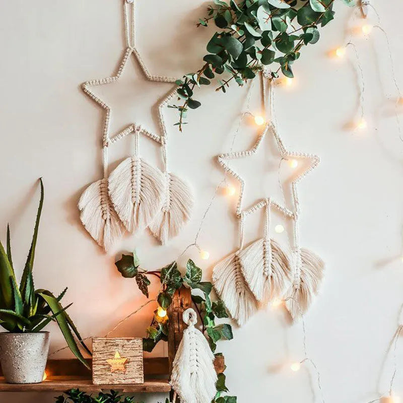Handmade woven dreamcatcher hanging lamp with light 90cm long cotton thread