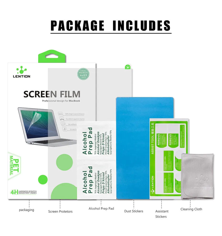Matte screen protector for 13-inch MacBook Pro with anti-scratch 4H protection and installation tools