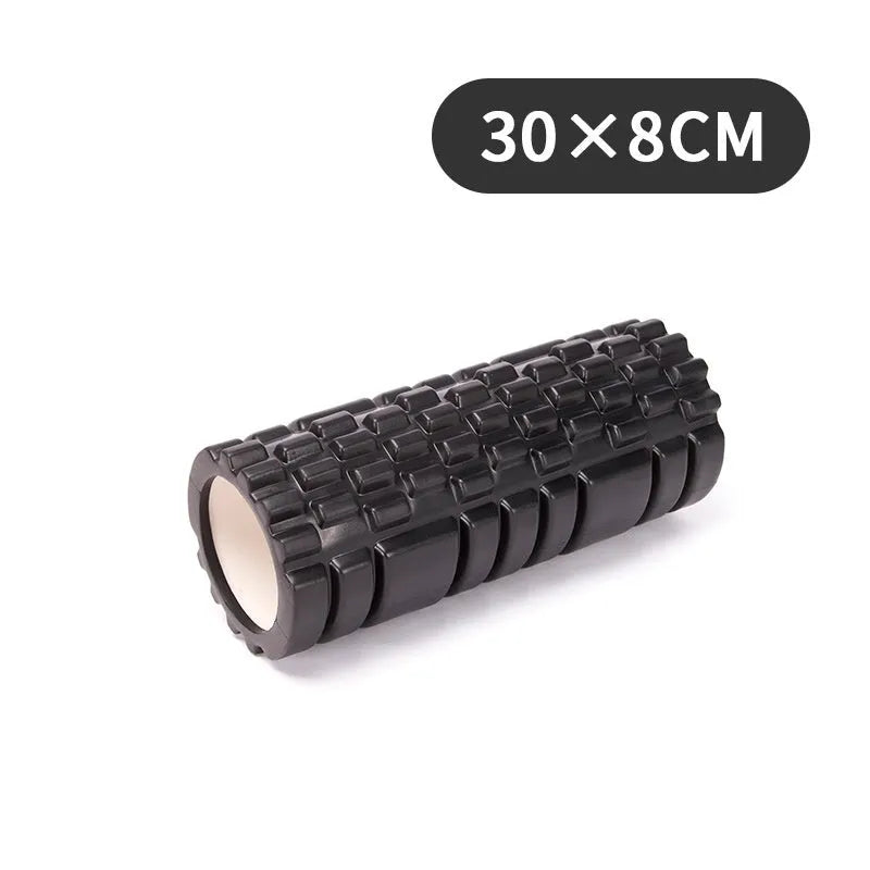 A firm EVA foam roller in a choice of colours like pink or black, shown in different sizes for fitness recovery.