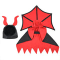 Black polyester vampire cloak and hat costume set for a dog or cat on a mannequin.