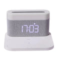 Black and white multifunction wireless charging bedside lamp with digital clock display