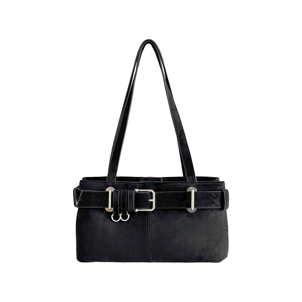 Retro minority design underarm bag in apricot colour with horizontal square shape and double shoulder straps.