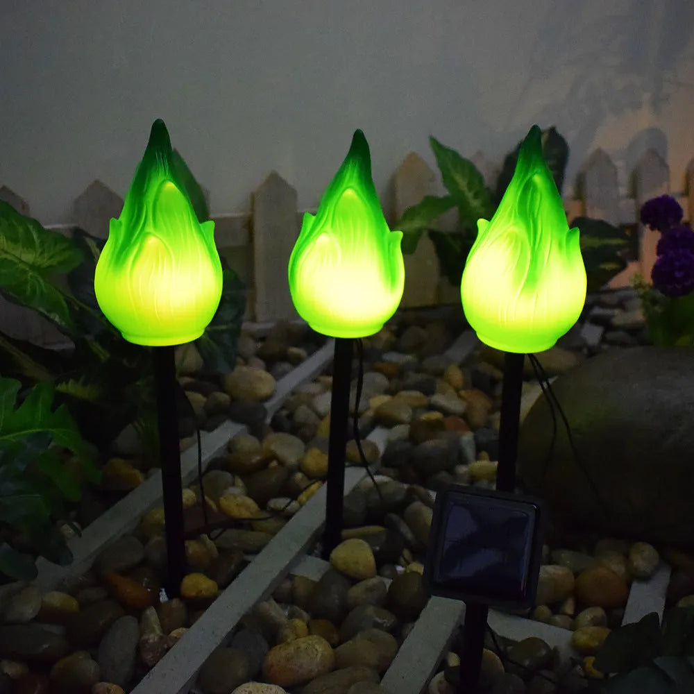 Wrought iron solar simulation flame lamp for courtyard decoration, IP65 rated