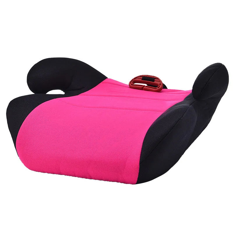 Portable children's car seat booster in blue with knitted cotton seat and plastic frame