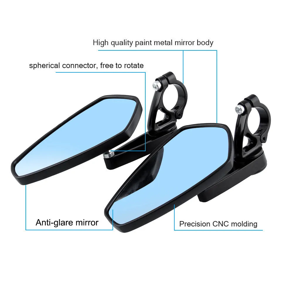 Black aluminium alloy motorcycle retrofit mirror with blue glass for 22mm handlebars