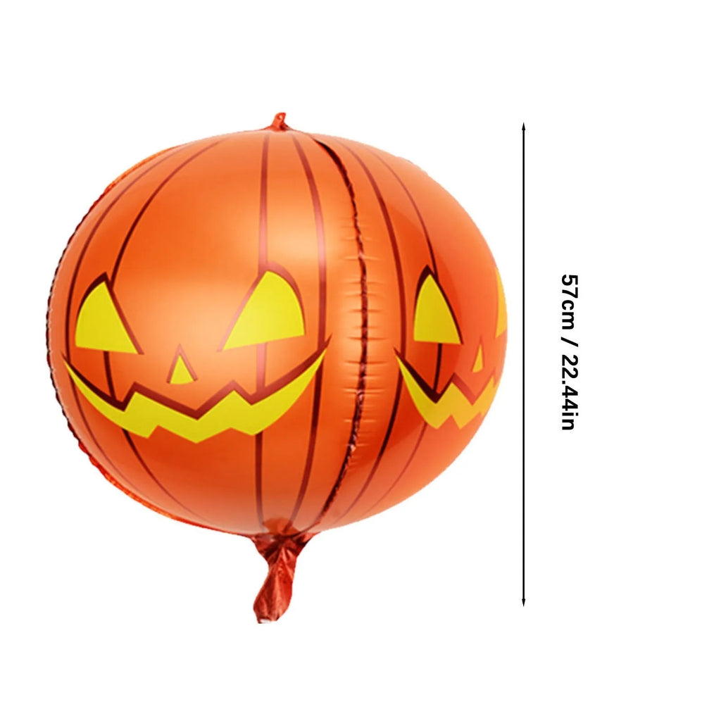 Green Halloween balloon with red bloodshot eyeball design, inflated to a round shape.