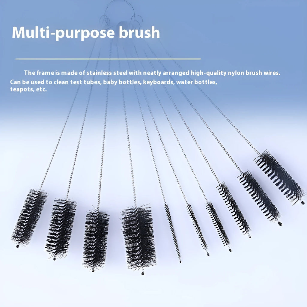 Stainless steel handle nylon straw cleaning brush set with multiple brushes
