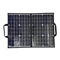 Black fabric folding bag containing a 40W single crystal solar panel, shown folded to its 42.5cm by 28.5cm size.