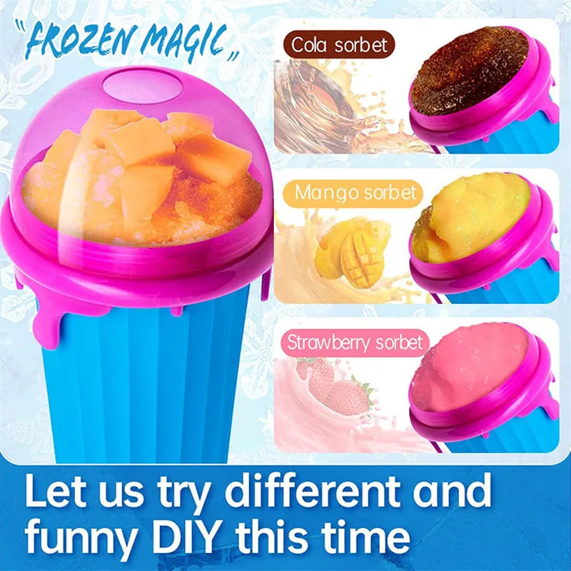 Blue 500ml slushy maker cup for homemade smoothies and quick-frozen drinks