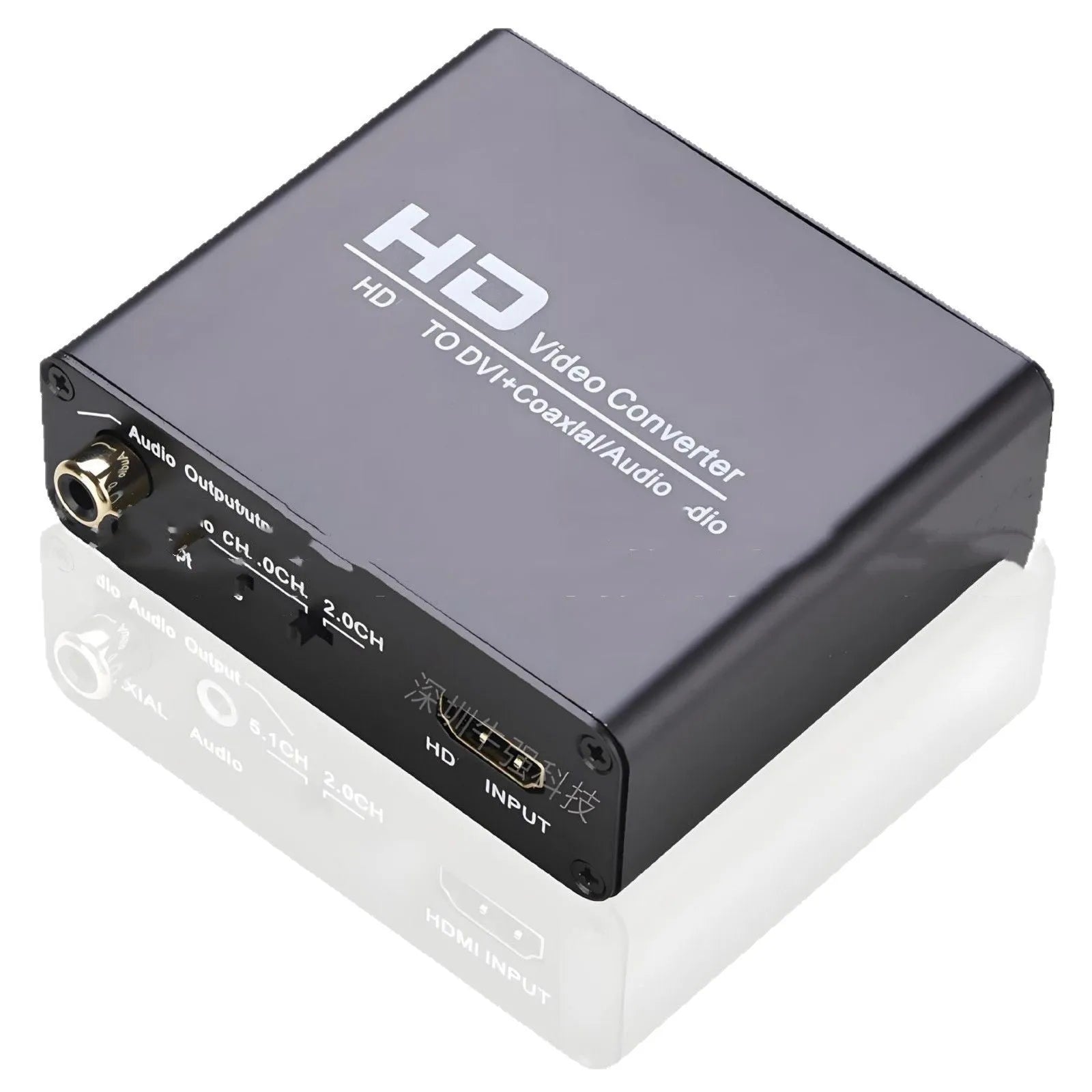 Black HDMI to DVI converter with coaxial audio port and 1.5 metre attached cable
