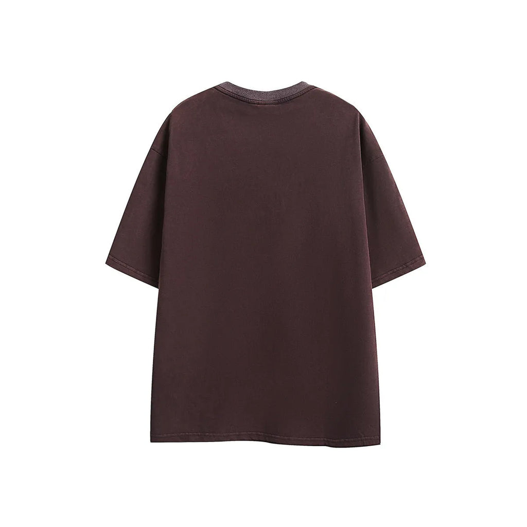 Men's black embroidered retro t-shirt with loose fit cotton construction