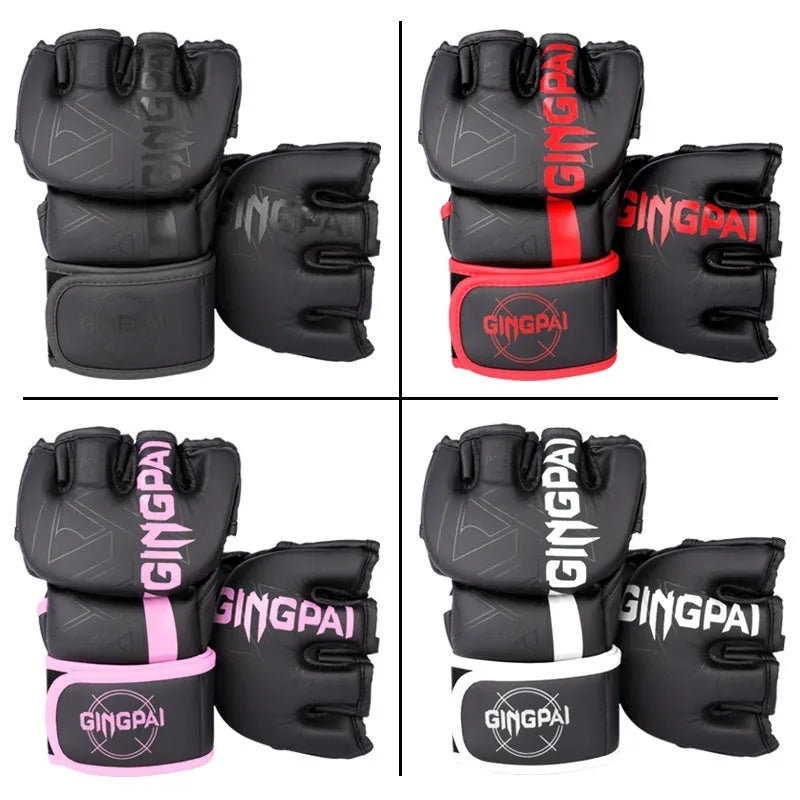 Sanda training gloves in black with breathable PU construction for combat sandbag practice
