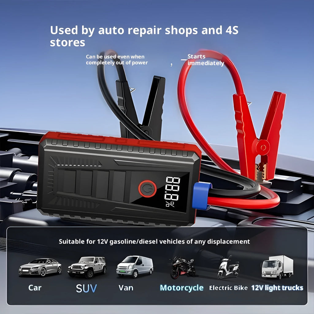 Car jump starter 1000A peak 14.8V emergency power supply with ordinary clip and storage bag, 15.7cm x 8.1cm x 3.6cm