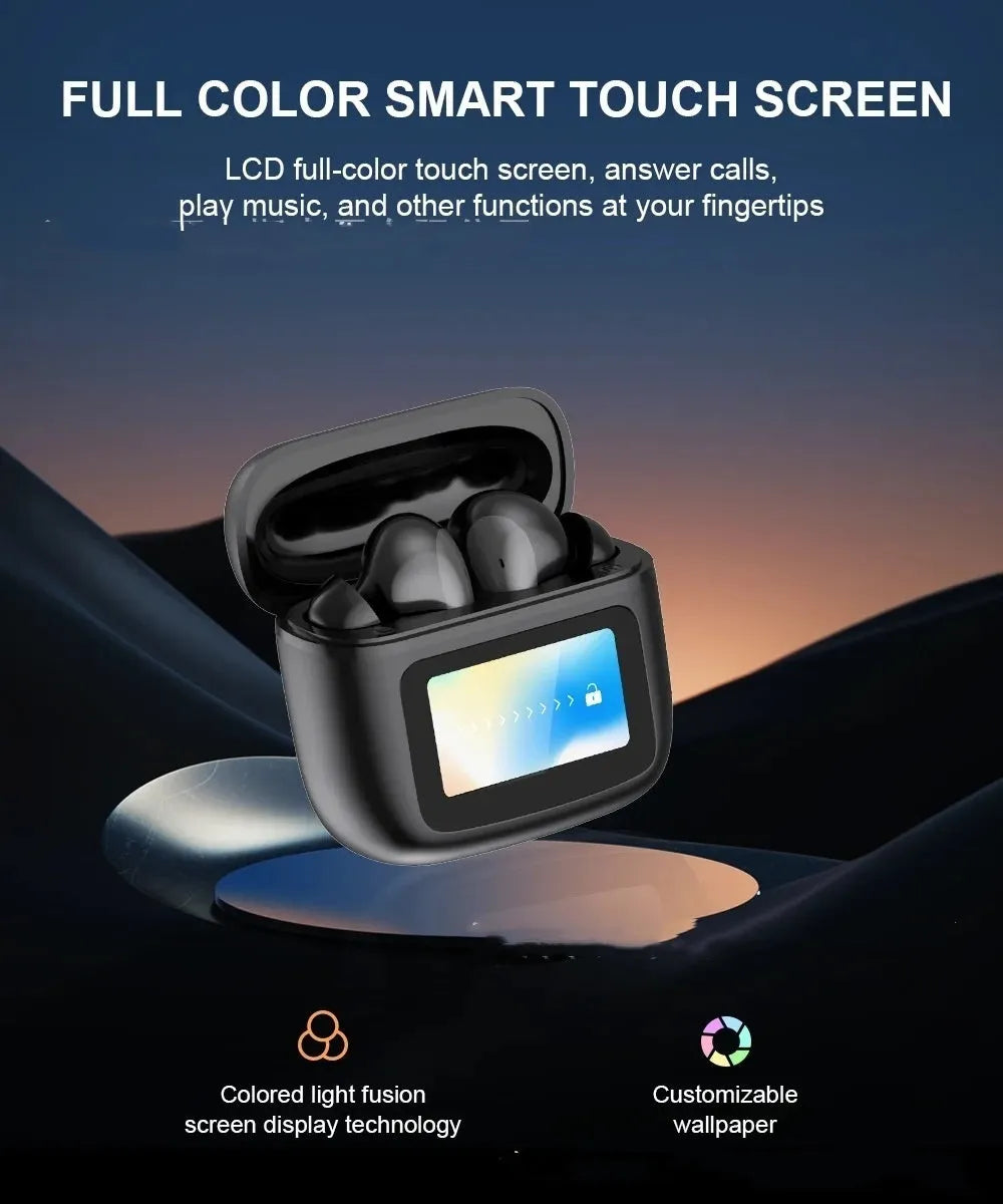 T68 PRO wireless Bluetooth in-ear headset in black with touch colour screen