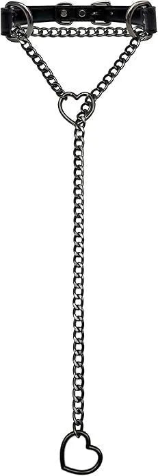 Black Heart PU leather and circle O necklace with copper pendant on a 61-70cm stainless steel chain