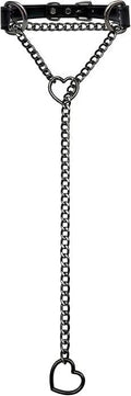 Black Heart PU leather and circle O necklace with copper pendant on a 61-70cm stainless steel chain