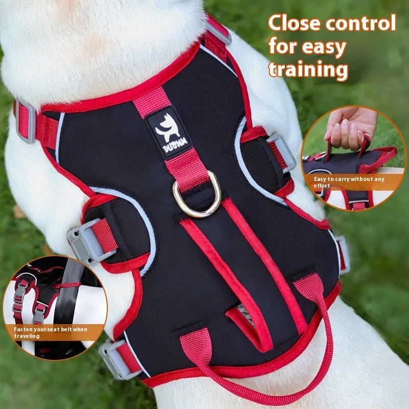 Adjustable Oxford cloth dog harness in yellow, pink, beige, and black colours for medium and small dogs