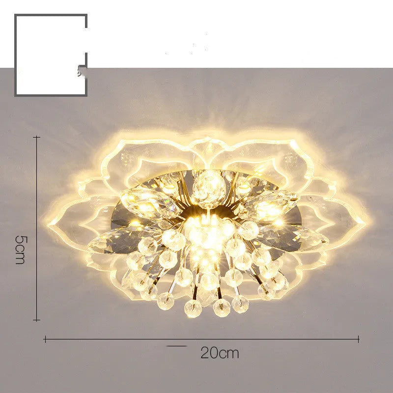 Modern crystal ceiling lamp with flower-shaped acrylic shade and stainless steel fittings