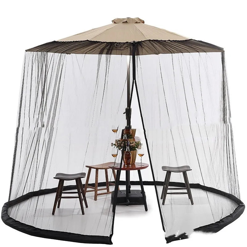 Outdoor sunshade umbrella tent with mosquito netting in black colour